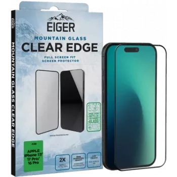 Stiklinis ekrano apsauginis stiklas Eiger SP Mountain Clear Edge, skirtas iPhone 17 / 17 Pro / 16 P