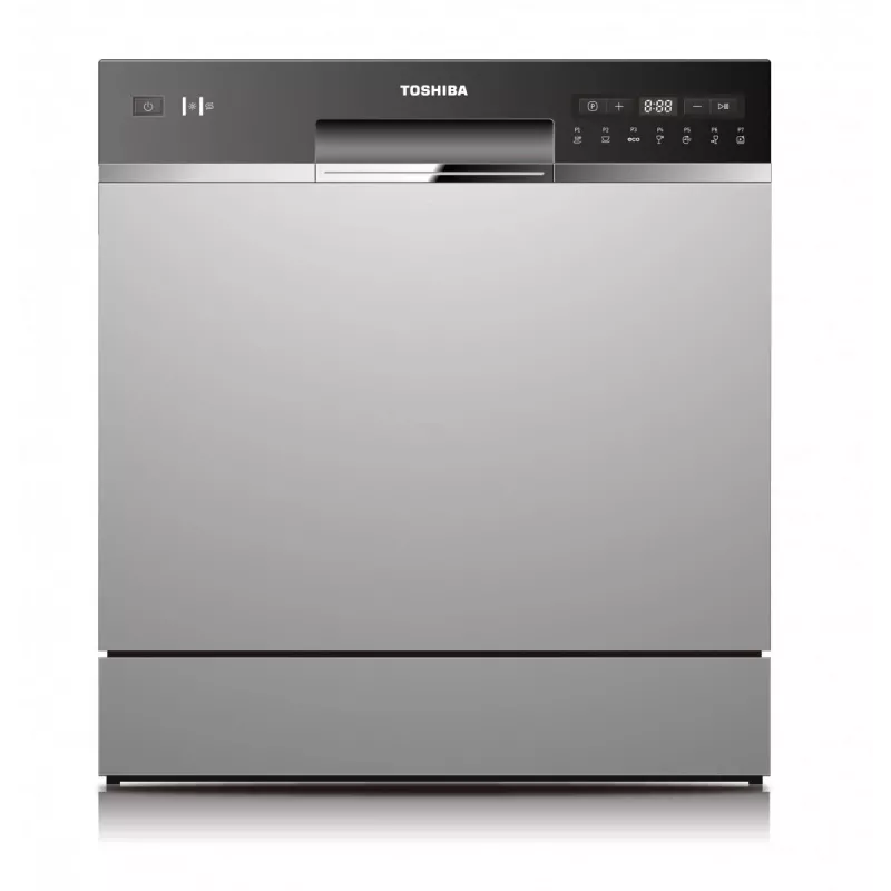 Įmontuojama indaplovė Toshiba DW-08T2EE(S)-PL — 8 vietų komplektai, F energijos klasė, 49 dB, 55×59×50 mm