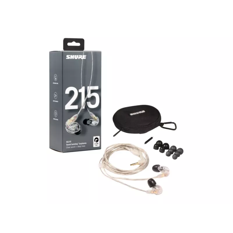 Shure SE215 Pro ausinės laidinės į ausis įdedamos scenai/studijai permatomos