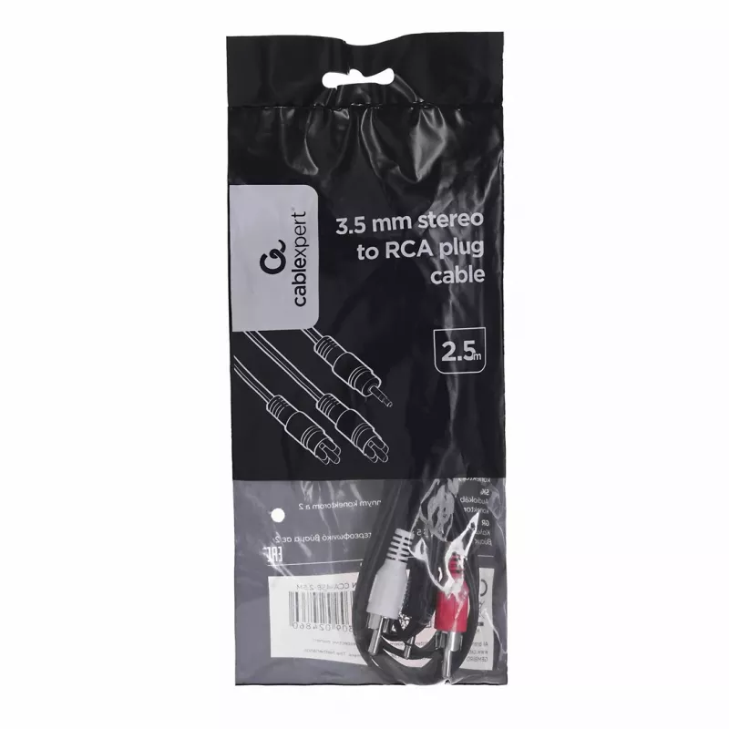 Gembird 2,5 m, 3,5 mm / 2x RCA, M/M garso laidas juodos, raudonos, baltos spalvos