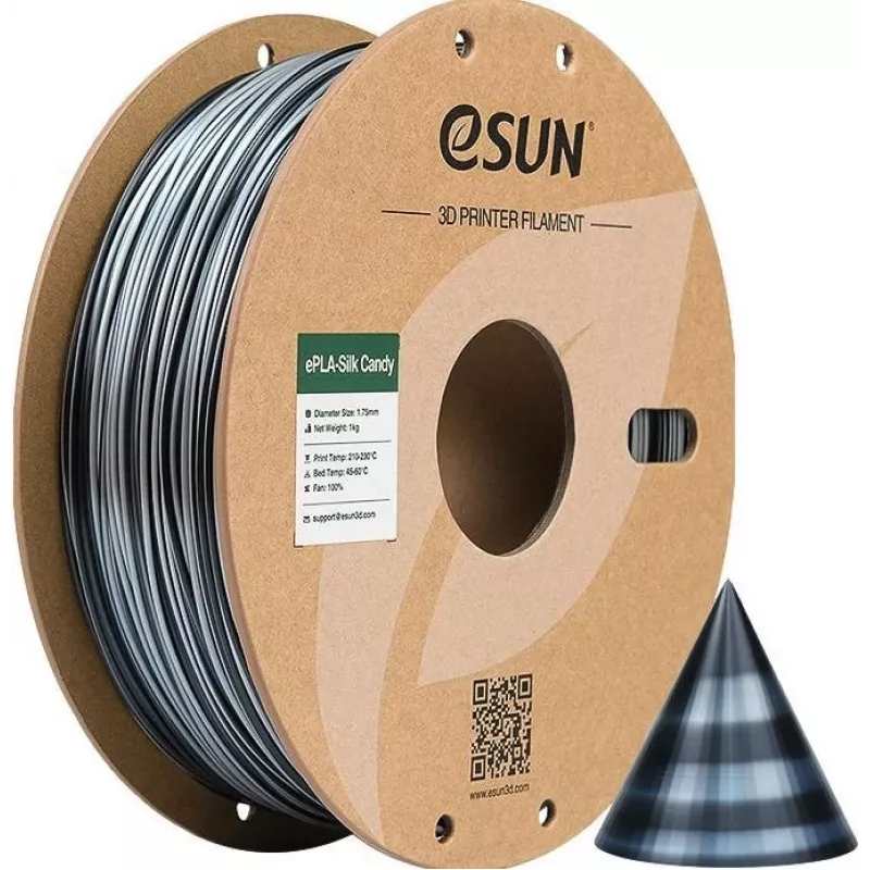 EPLA-SILK CANDY 1,75mm SILVER Juoda 1kg ESUN 3D FILAMENTAS (EPLA-SILK CANDY175SB1)