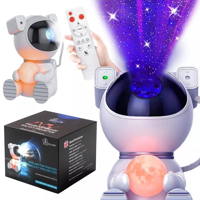 Extralink Home Star Projector with Moon | Naktinė lempa, projektorius, šviečiantis mėnulis | vaikams, astronautas