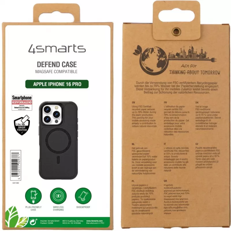 Dėklas 4smarts 541180, skirtas iPhone 16 Pro, 16 cm, juodas
