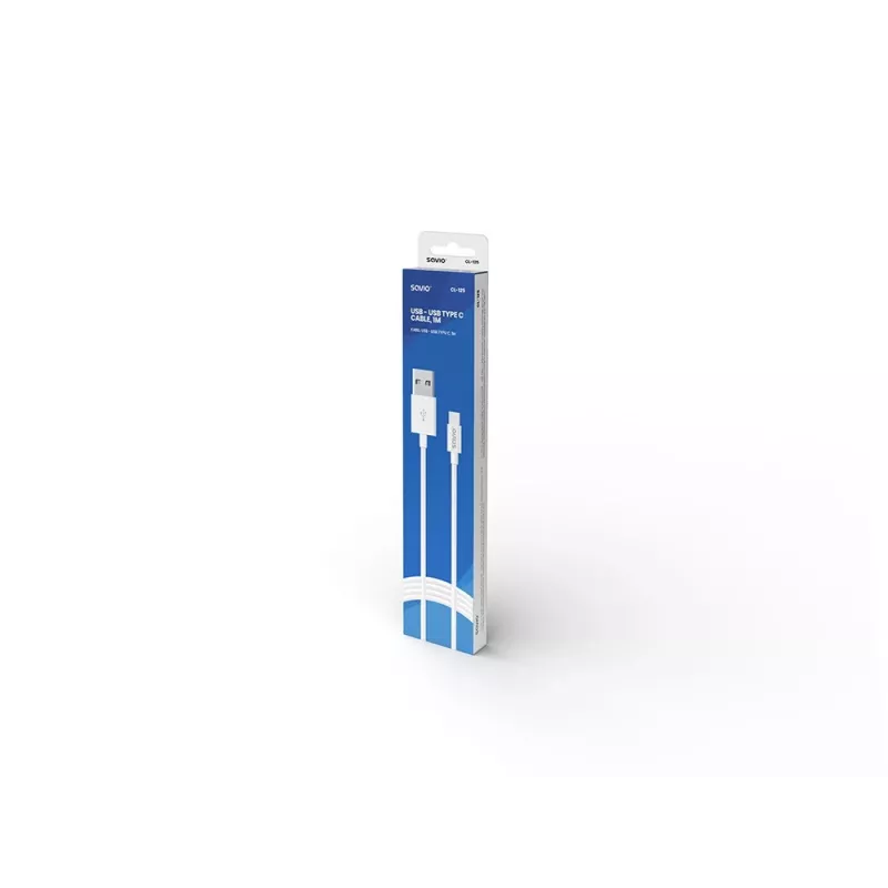 Savio USB – USB tipo C laidas 5A, 1m CL-126 Baltas