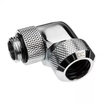 Alphacool Eiszapfen 13 mm HardTube įsukama jungtis 90° pasukama G1/4 - kampinė užspaudžiamoji jungtis skysčio aušinimo sistemai - chromuota