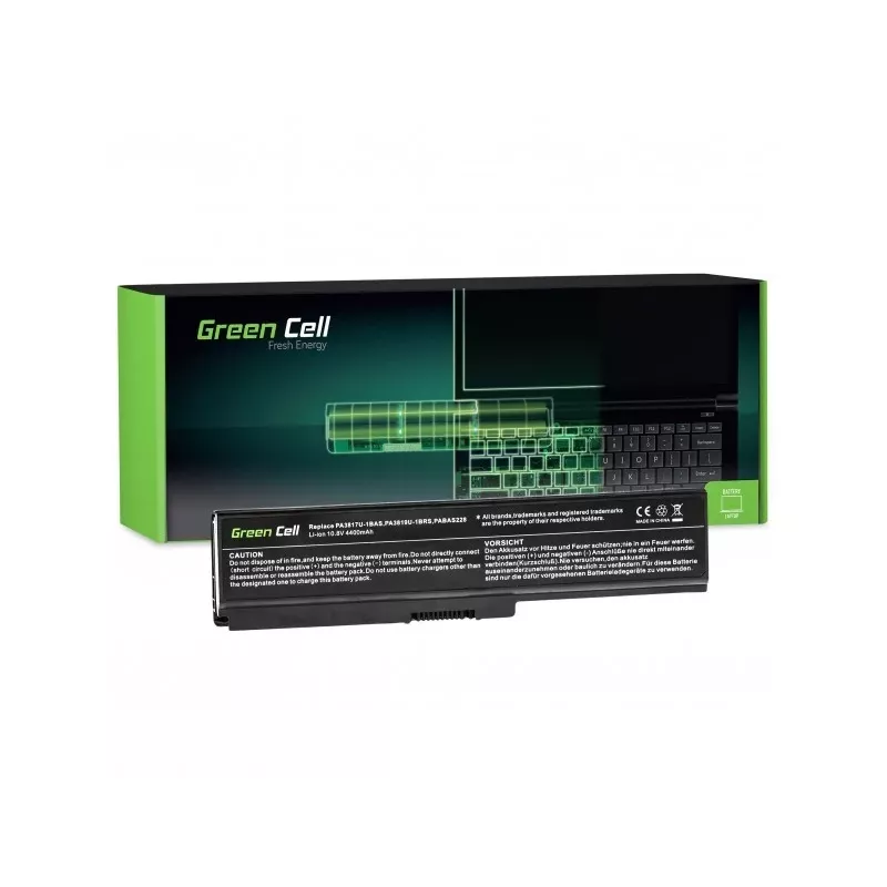 Baterija Green Cell TS03, skirta Toshiba Satellite C650 C650D C660 C660D L650D L655 L750 — Li-Ion 10,8 V 4400 mAh, 6 elementai, juoda