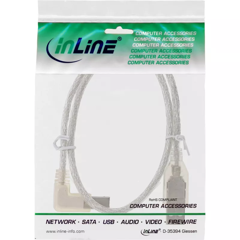 Microconnect USBAB5ANGLED-L USB laidas USB 2.0 5 m USB A USB B Baltas