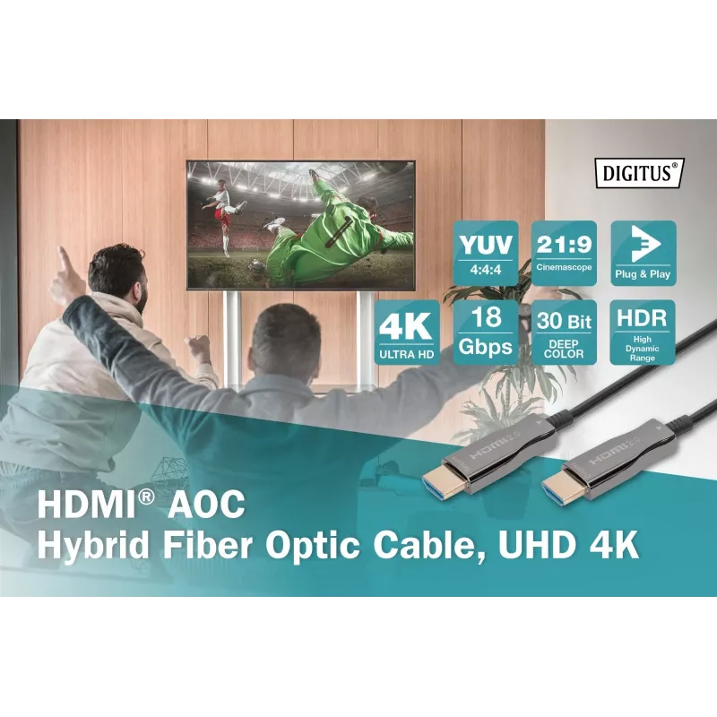 HDMI AOC hibridinis šviesolaidinis kabelis Digitus AK-330125-100-S