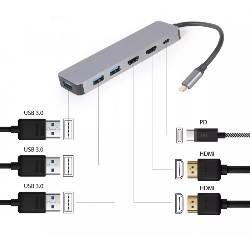 Gembird A-CM-COMBO3-03 USB Type-C 3-in-1 kelių prievadų adapteris (Hub + HDMI + PD)