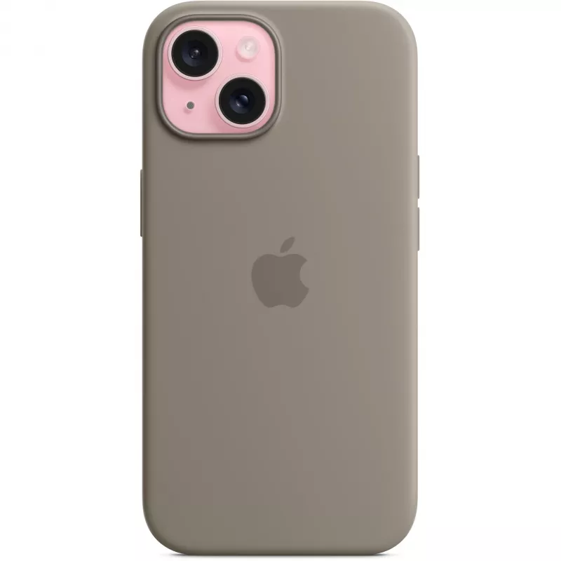 Silikoninis dėklas su „MagSafe“, skirtas „iPhone 15“ – molio spalvos