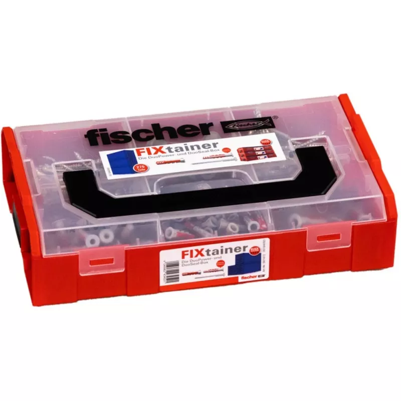 FixTainer - DUOPOWER & DUOSEAL + varžtai, sienų kaištis šviesiai pilkas/raudonas, 275 vnt.