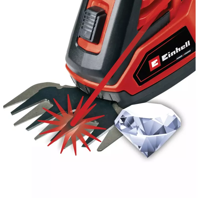 Žolės ir krūmų žirklės EINHELL GE-CG 18/100 Li 18 V Li‑Ion 2,5 Ah — belaidis žoliapjovės peiliukas 100 mm