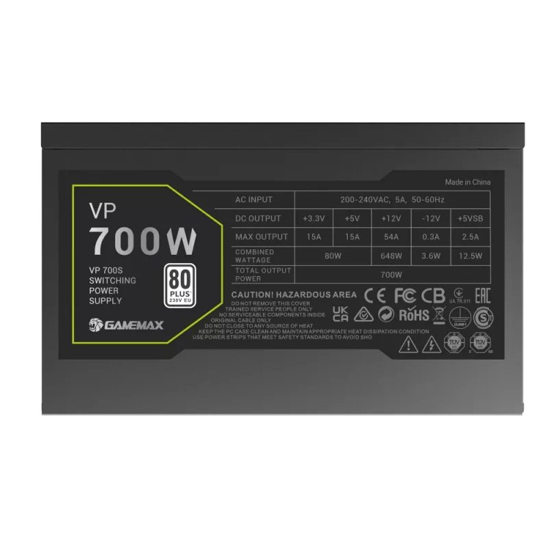 Gamemax maitinimo blokas, 80 PLUS, standartinis | VP 700S | 700 W