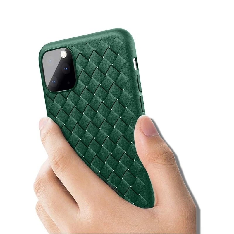 Apsauginis minkštas dėklas Devia, skirtas iPhone 11 Pro Max, su austo rašto dizainu, žalias