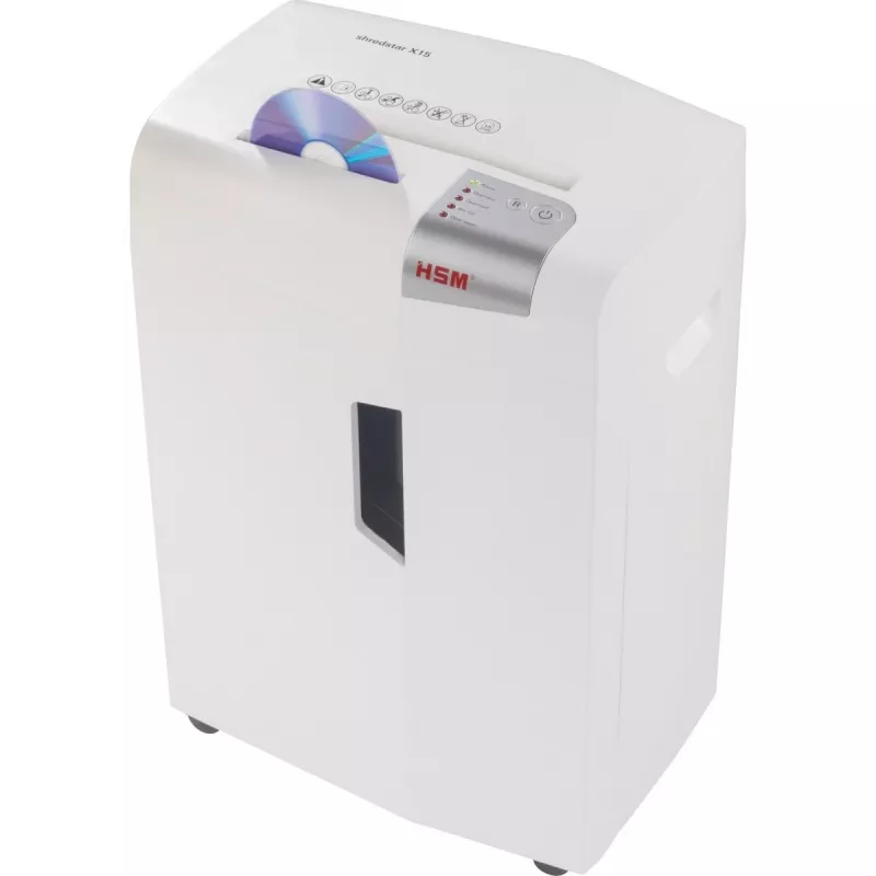 Dokumentų smulkintuvas HSM X15, dalelių pjovimas P-4, 23 cm darbinis plotis, 16 lapų talpa, 26 l dėžė, sidabrinis
