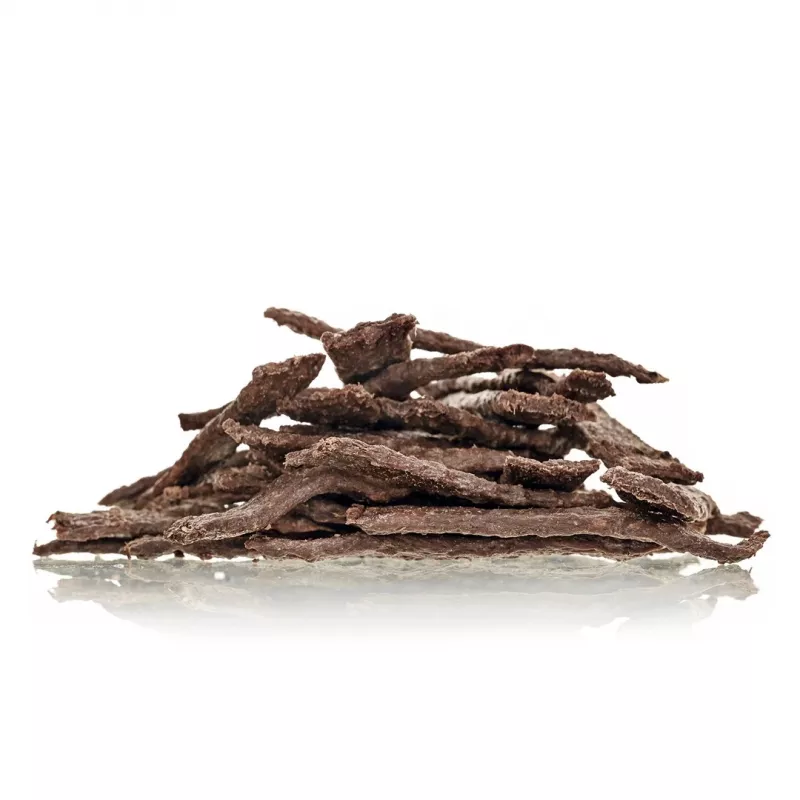Šunų skanėstai PETITTO Monoprotein Beef Strips 400 g — vieno baltymo hipoalerginiai jautienos užkandžiai suaugusiems šunims