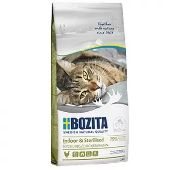 Sausas kačių maistas BOZITA Indoor & Sterilised Chicken 10 kg — suaugusioms naminėms ir sterilizuotoms katėms, 32% baltymų, 14% riebalų