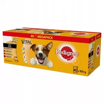 Šlapias šunų maistas Pedigree Vital Protection Gravy 100 g paketėliai, 40 vnt. pakuotė, suaugusiems šunims, vištienos skonio, 82,5% drėgmės