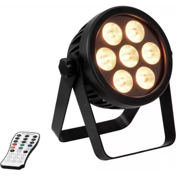LED prožektorius EUROLITE 4C-7 Silent plonas 7W RGB – kompaktiška sceninė / aplinkos šviesa
