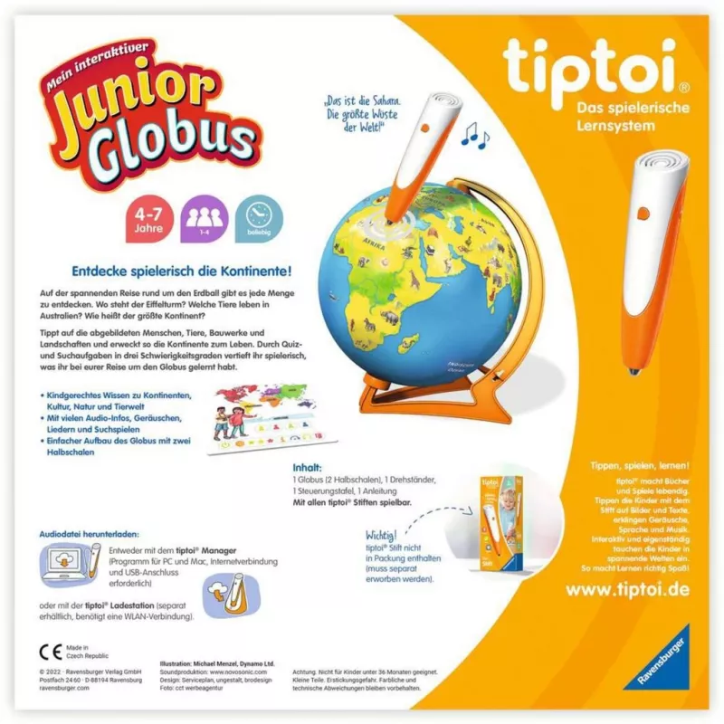 Mokomasis žaislas Ravensburger tiptoi Mein interaktiver Junior Globus