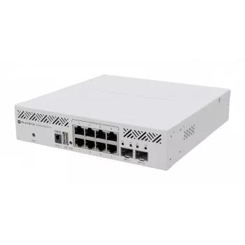 Valdomas L3 komutatorius MikroTik CRS310-8G+2S+IN — 8× 2.5G RJ-45, 2× SFP+, PoE, 1U rack-mount, Baltas