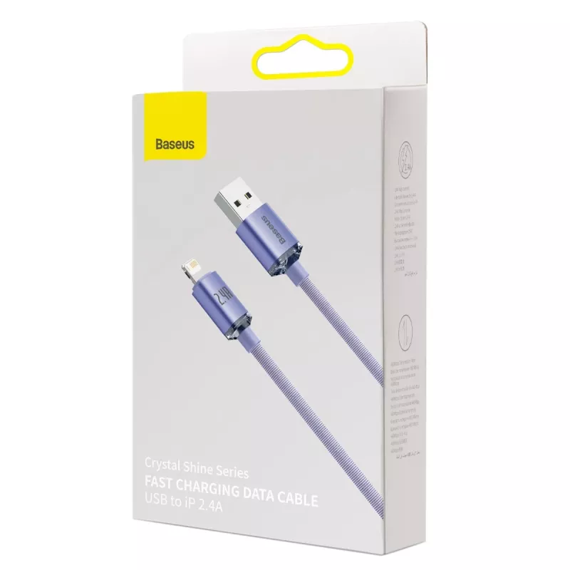Baseus Crystal Shine laidas USB į Lightning, 2,4 A, 2 m (violetinis)