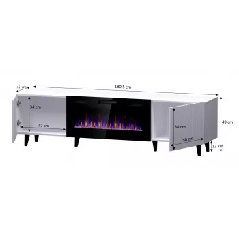 TV spintelė Cama Meble PAFOS EF su elektriniu židiniu 180x42x49 cm, juoda matinė, 2 durys, 1400–1600 W