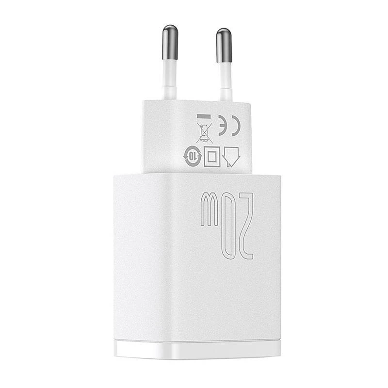 Sieninis įkroviklis Baseus Compact 1x USB-A + 1x USB-C 3A, kompaktiškas kelioninis adapteris