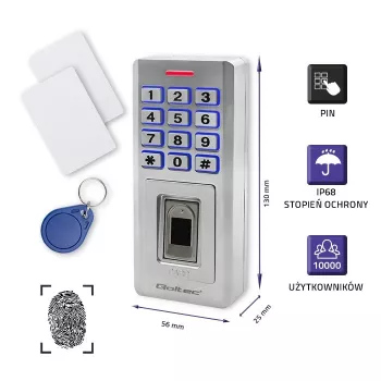 Pirštų antspaudų ir RFID kodinė spyna QOLTEC 52447 su IP68 apsauga