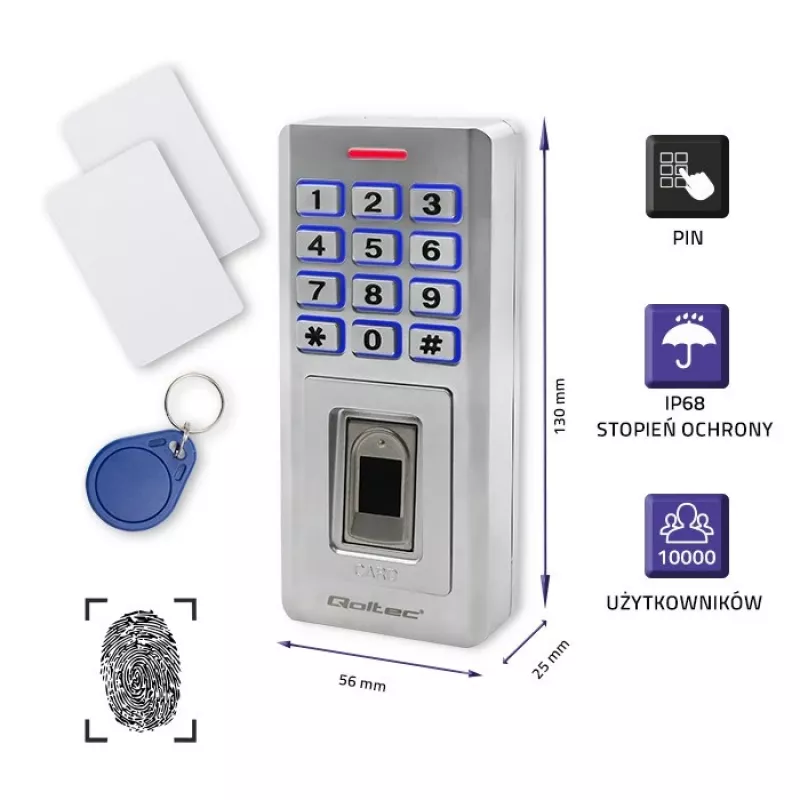 Pirštų antspaudų ir RFID kodinė spyna QOLTEC 52447 su IP68 apsauga