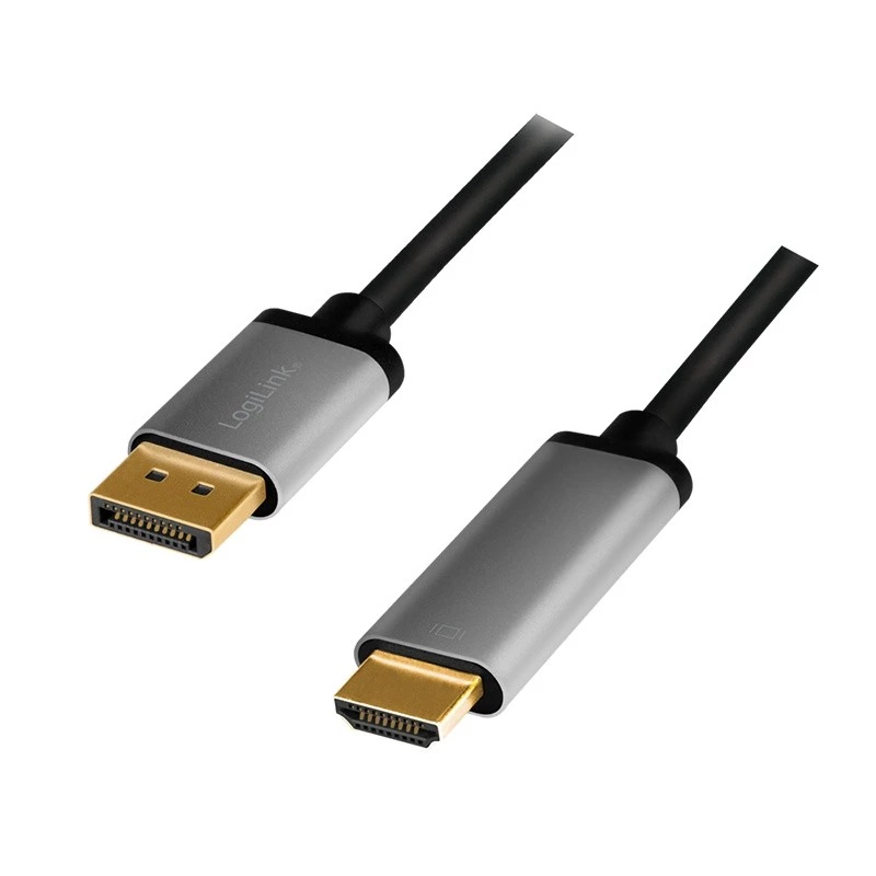 LogiLink CDA0107 vaizdo kabelio adapteris 2 m DisplayPort HDMI Pilka Juoda