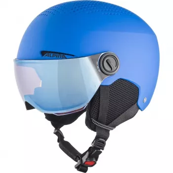 Šalmas ALPINA ZUPO VISOR QLite — vaikiškas slidinėjimo šalmas, kietas kevalas, 54–58 cm, integruotas skydelis, Run System Ergo Snow