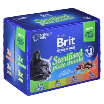BRIT Premium Cat Sterilised Plate - drėgnas kačių ėdalas - 12x100g