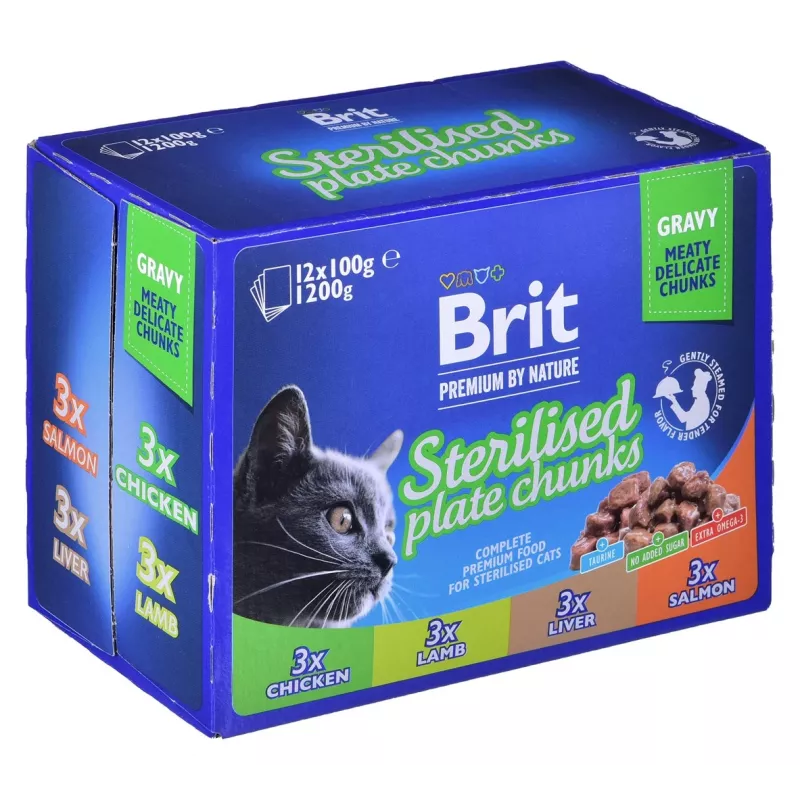 BRIT Premium Cat Sterilised Plate - drėgnas kačių ėdalas - 12x100g