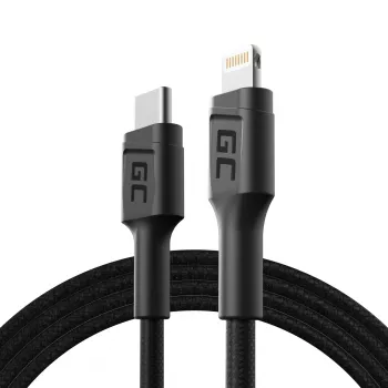 Lightning į USB-C laidą Green Cell KABGC07, 1 m, juodas, Lightning (kištukas) į USB-C (kištukas), 480 Mbps
