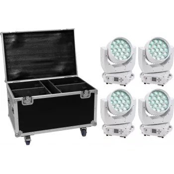 LED šviestuvų rinkinys EUROLITE TMH-X4 White – 4 šviestuvai su transportavimo dėže ir ratukais