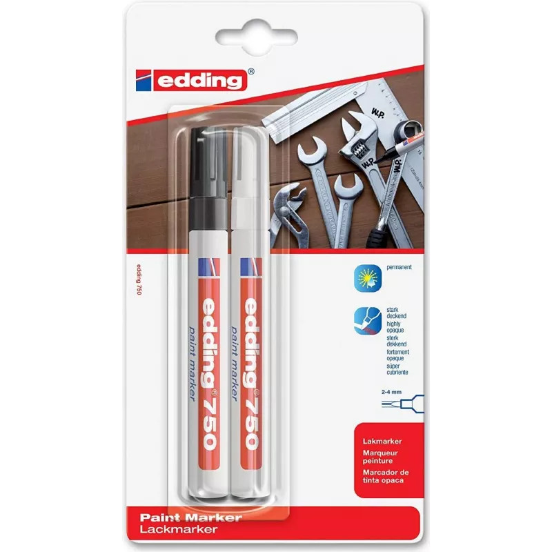 Markeris Edding 750 juodas baltas 2 vnt.