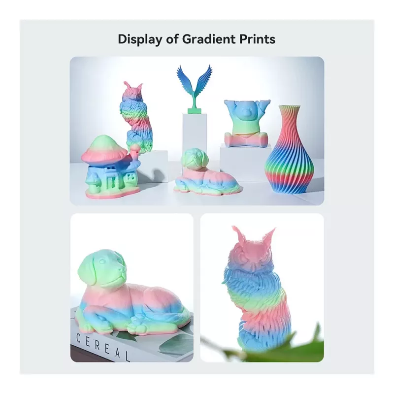 3D spausdinimo gija Creality PLA 1,75 mm, 1 kg — mėlyna / žalia / rožinė (Creality 3301010424)