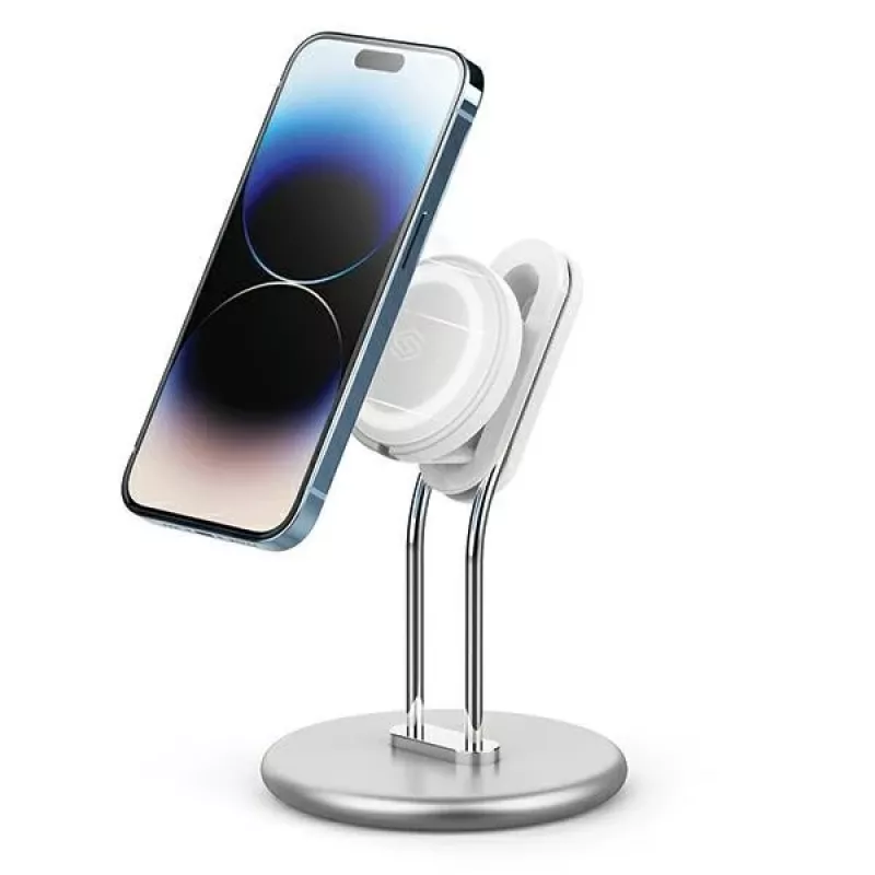 Telefono stovas SODI SIM-300 sidabrinis MagSafe — stalinis laikiklis MagSafe suderinamiems iPhone