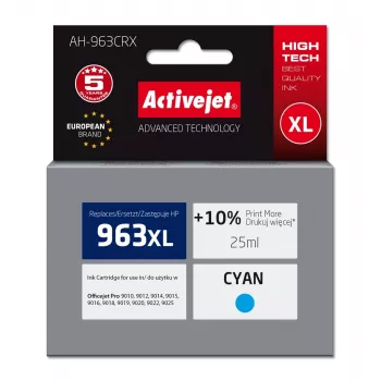 Activejet AH-963CRX rašalas (pakaitalas HP 963XL 3JA27AE; Premium; 1760 puslapiai; 25 ml, žydra)