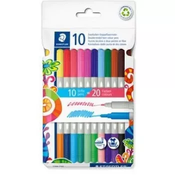 Dviejų antgalių dviejų spalvų žymekliai Staedtler 10 vnt. modelis 200-14627 — 10 žymeklių, dviejų antgalių, dviejų spalvų