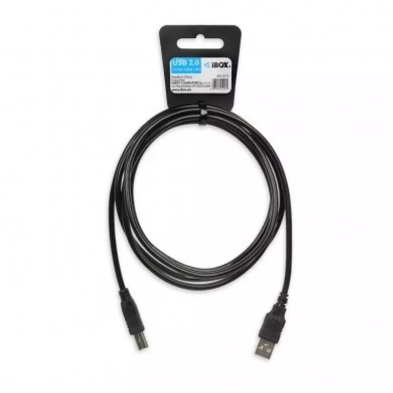 USB laidas IBOX IKU2D 1,8 m — USB A į USB B, USB 2.0, juodas