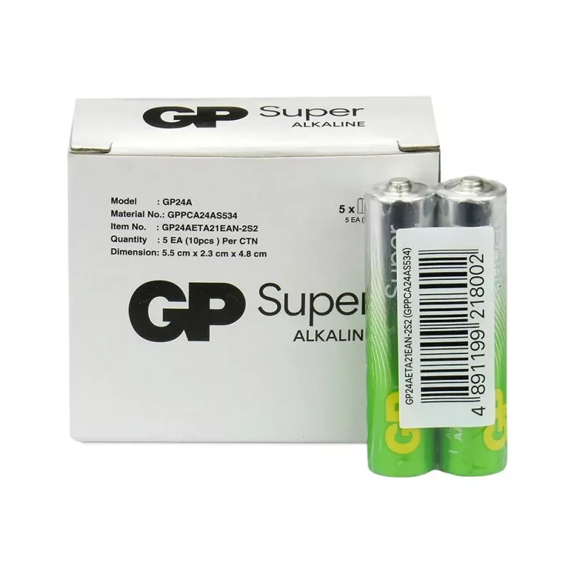 Šarminės AAA baterijos GP Battery SUPER 1.5V — pakuotėje 10 vnt.