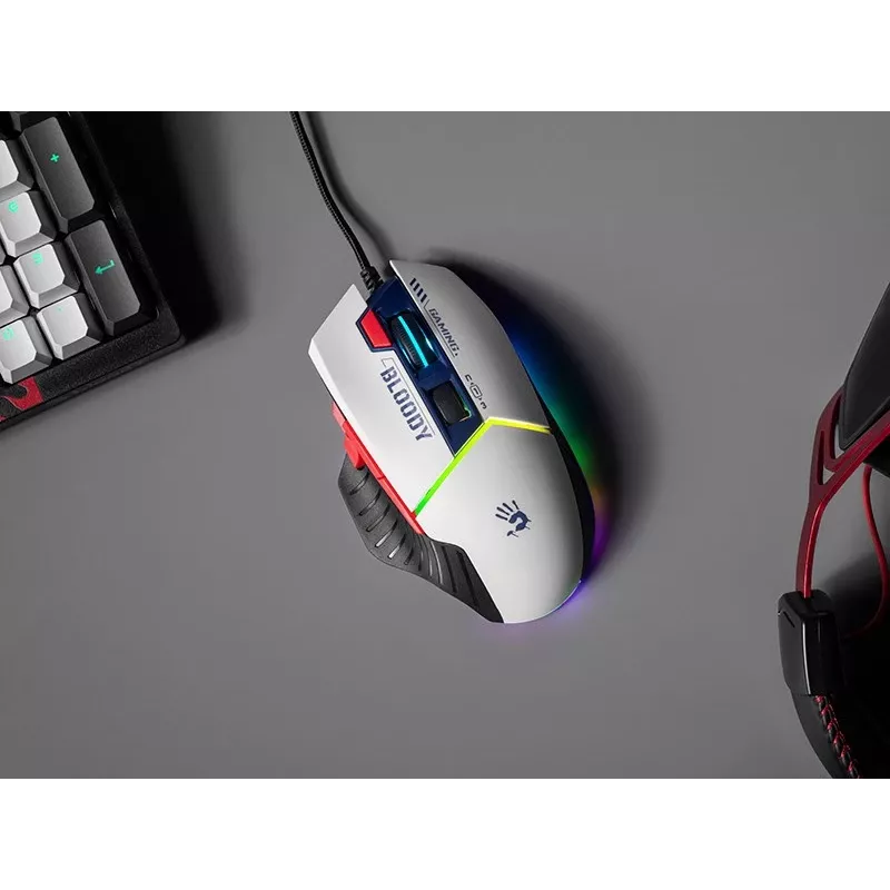 Žaidimų pelė A4Tech Bloody W95Max USB — dešiniarankė, balta, 12000 DPI, 1 ms, 250 ips, 125/2000 Hz