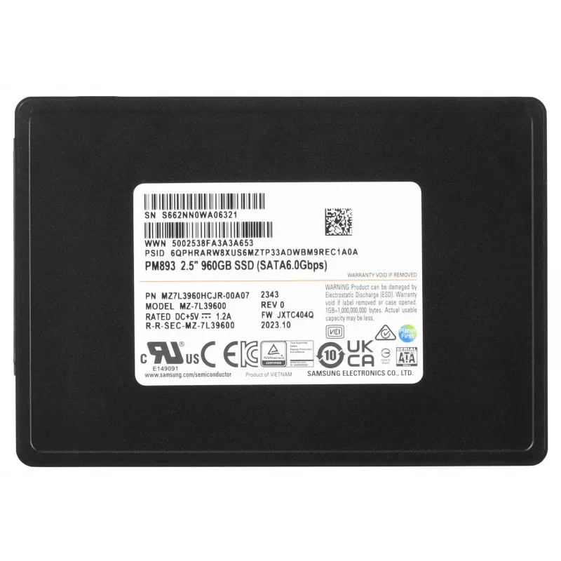 Samsung MZ7L960HCJR-00A07 vidinis kietojo kūno diskas 960 GB 2,5 colio Serial ATA III TLC
