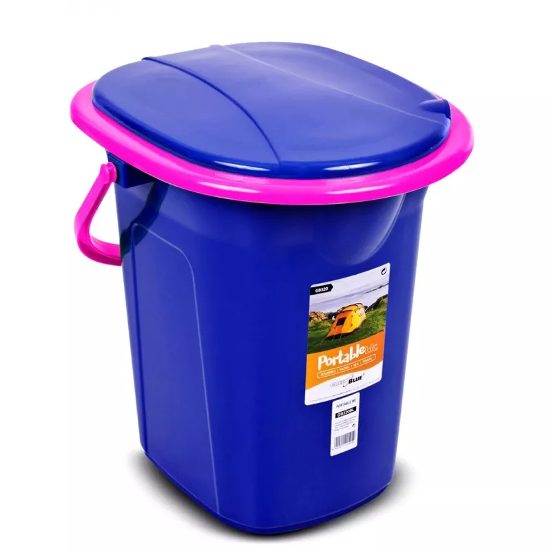 GreenBlue GB320BR 19L Nešiojamas stovyklavimo tualeto kibiras kelionėms festivaliams su rankena nuimama sėdyne - tamsiai mėlyna ir rožinė