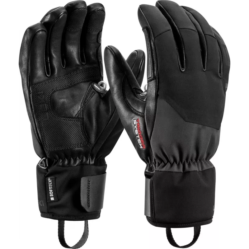 Slidinėjimo pirštinės Leki Hevon Thermo 3D — izoliuotos unisex žieminės pirštinės, dydis 9, juodos, Velcro užsegimas