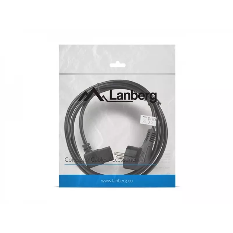 Maitinimo laidas LANBERG CA-C13C-12CC-0018-BK, 2 m, C13 lizdas prie CEE7/7, juodas, kampuotas C13