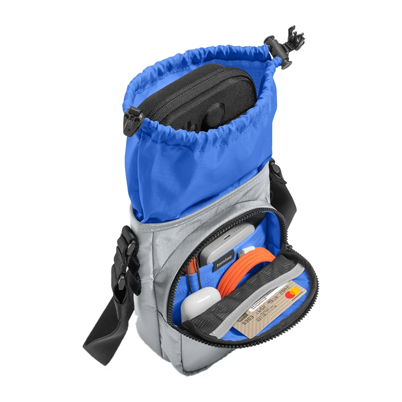 Nešiojimo diržo krepšys Tomtoc GameOn-G50 Switch 2 JoyCarry Sling pilkas, skirtas „Nintendo Switch“ priedams