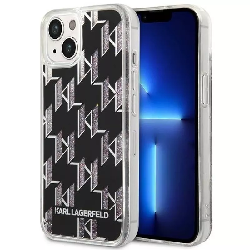 Karl Lagerfeld KLHCP14MLMNMK iPhone 14 Plus 6.7 kietas dėklas juodas / juodas Liquid Glitter Monogram